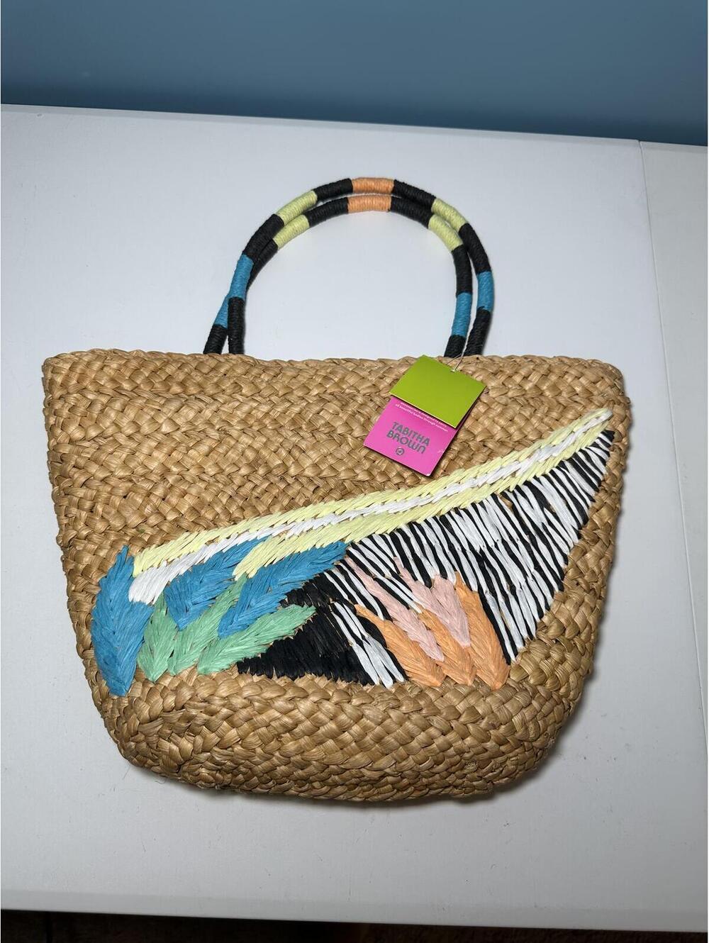 NWT Tabitha Brown x Target Abstract Botanical Woven Straw Tote Bag Purse NEW